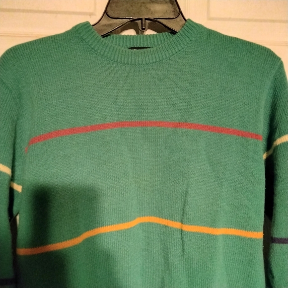 Vintage 80's Arrow SportsWear Teal Striped Crewneck 100% Acrylic Sweater( Size L - Picture 4 of 9